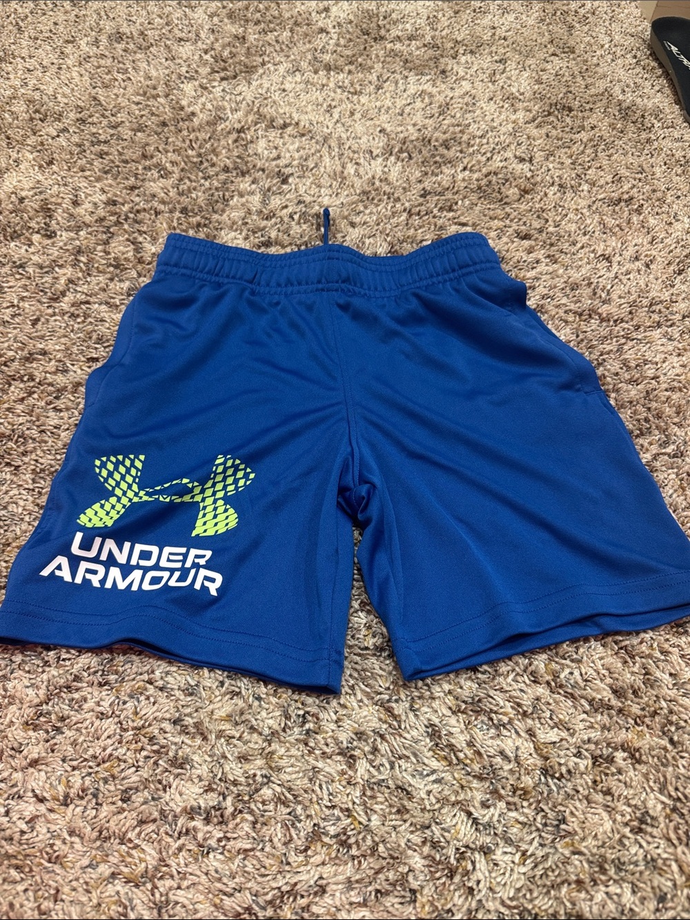 Under Armour Blue Boys' Athletic Shorts with Lime Logo